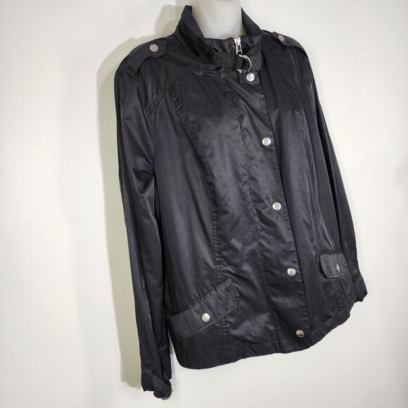 Chico's Womens Windbreaker Jacket Zip Snap Closure Lightweight Silver Hardware L - Picture 5 of 9